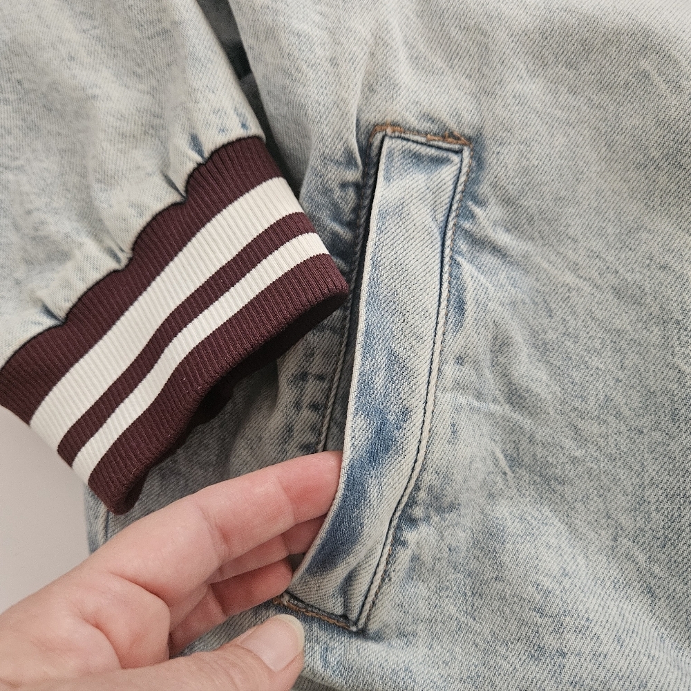 NWT Wild Fable XL Varsity Bomber Jean Jacket - Picture 2 of 7